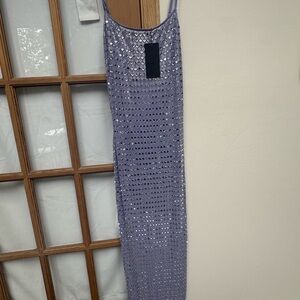 Blue and White Spaghetti Strap Sheath Maxi Dress